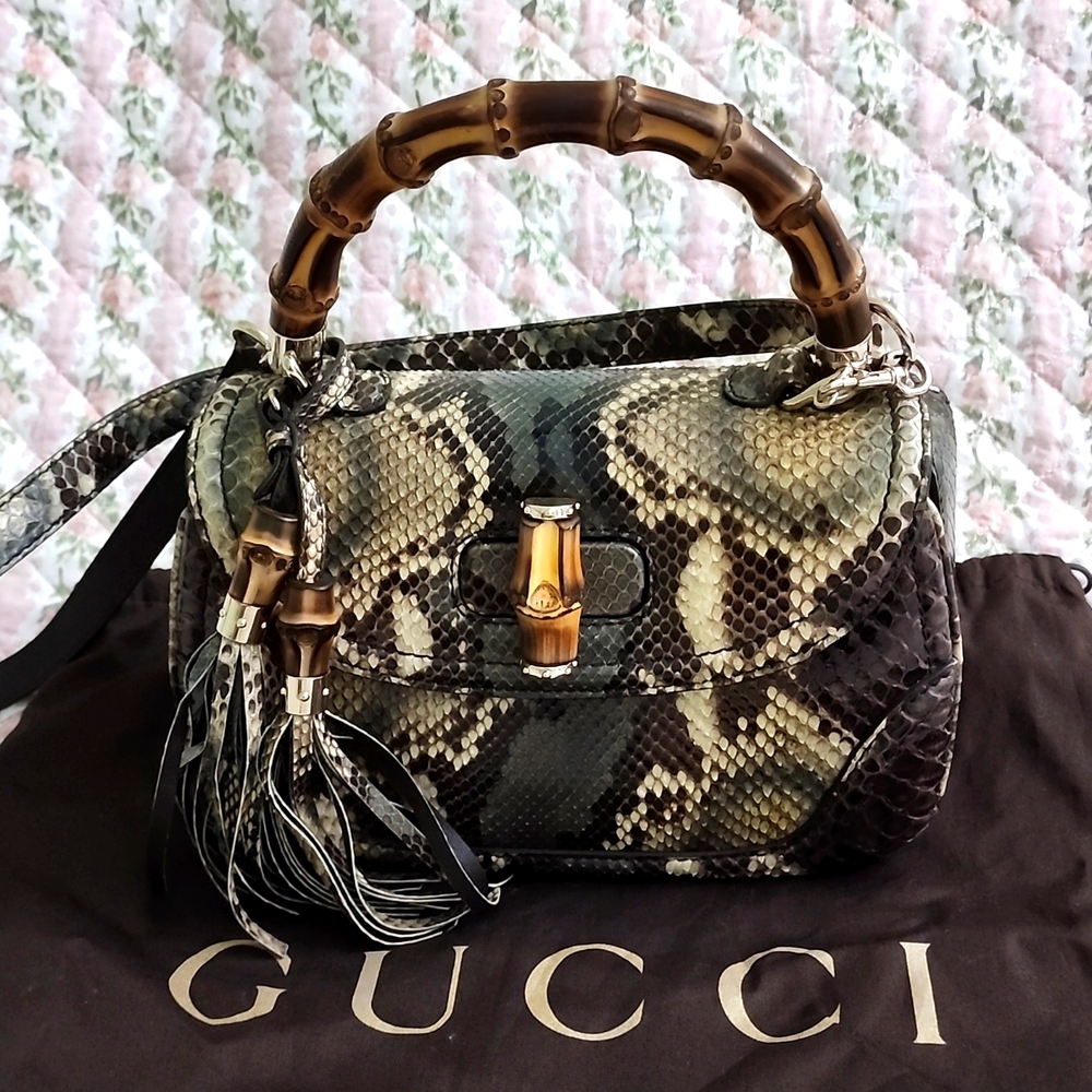 NWT Limited edition Gucci Python bamboo top handle bag exotic snakeskin strap